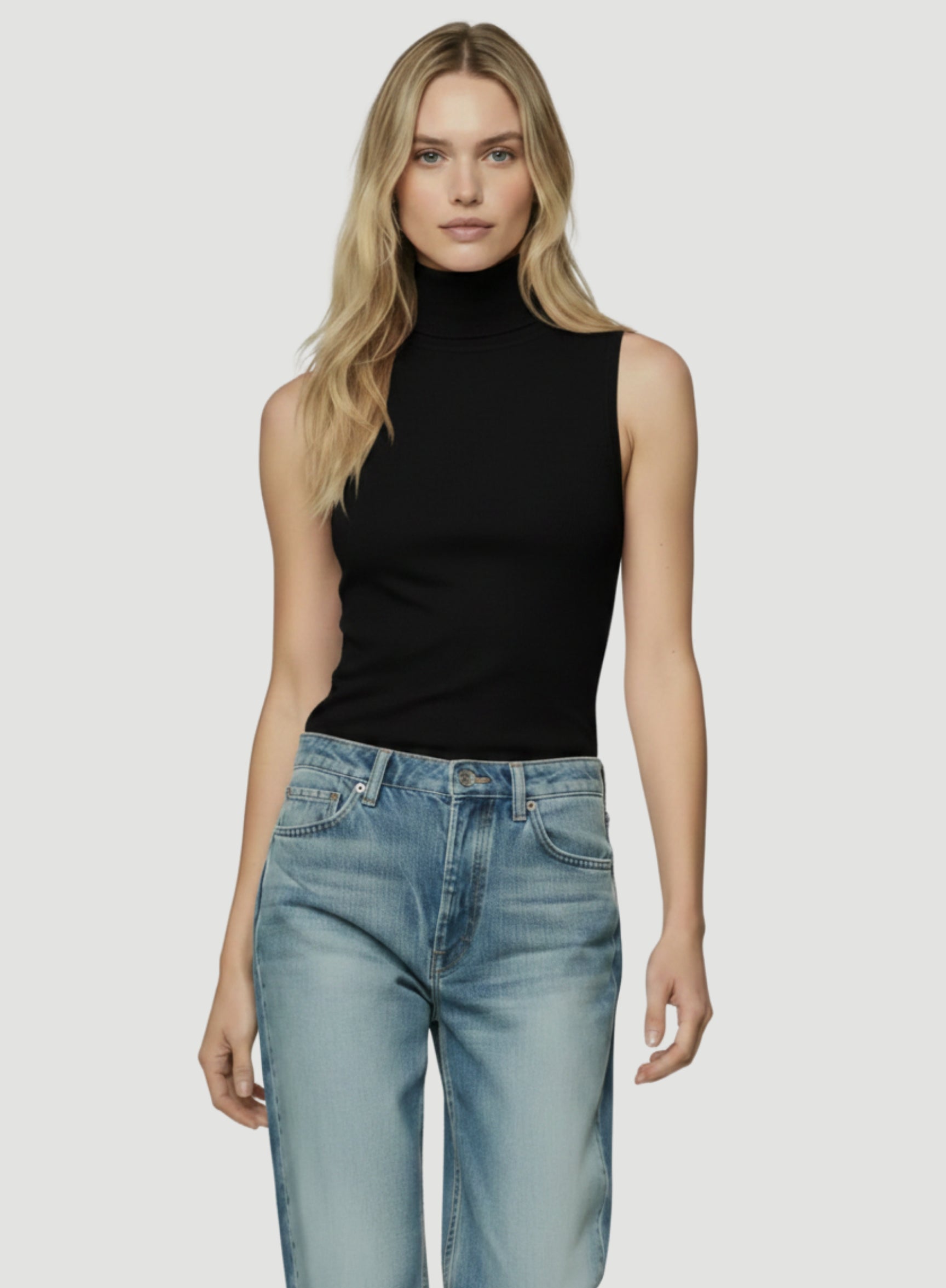 100% Machine Washable Cashmere Sleeveless Turtleneck T-Shirt
