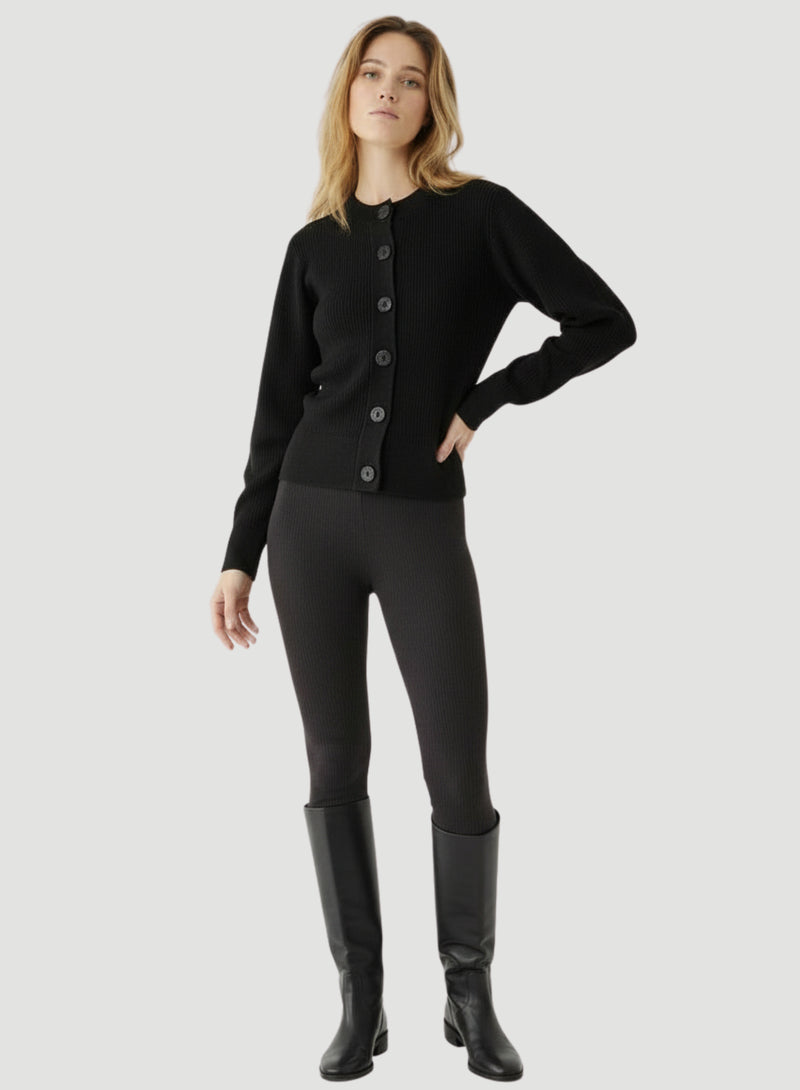 Merino Micro Rib Knit Long Sleeve Crewneck Cardigan – Majestic ...
