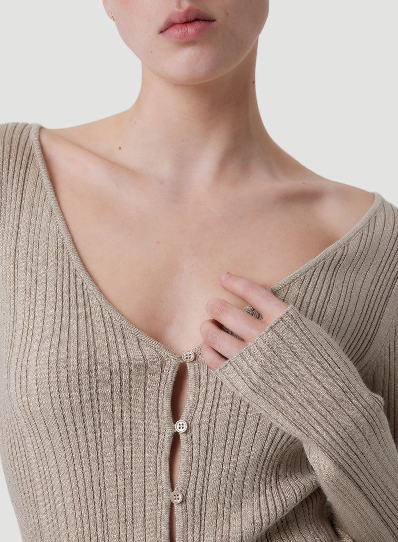 Stretch Organic Cotton Metallic Long Sleeve Cardigan