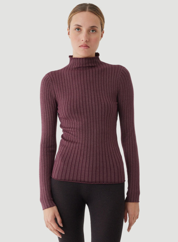Stretch Organic Cotton Metallic Long Sleeve Mock Neck
