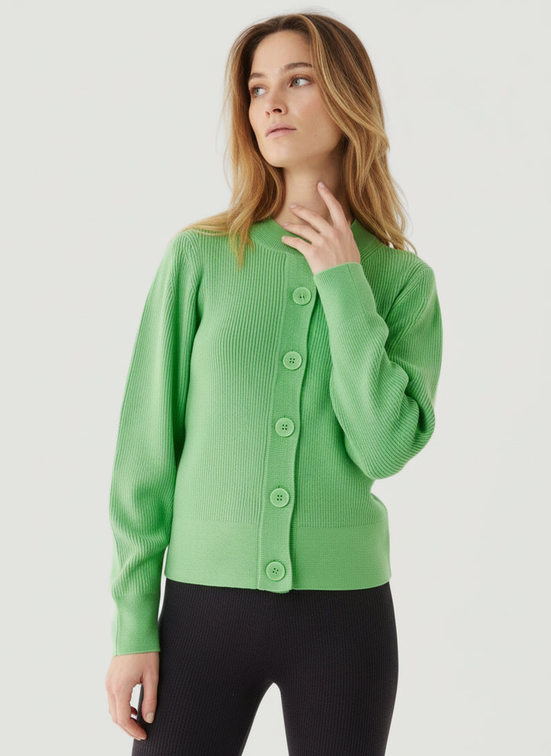 Merino Micro Rib Merino Micro Rib Knit Long Sleeve Crewneck Cardigan – Majestic ...