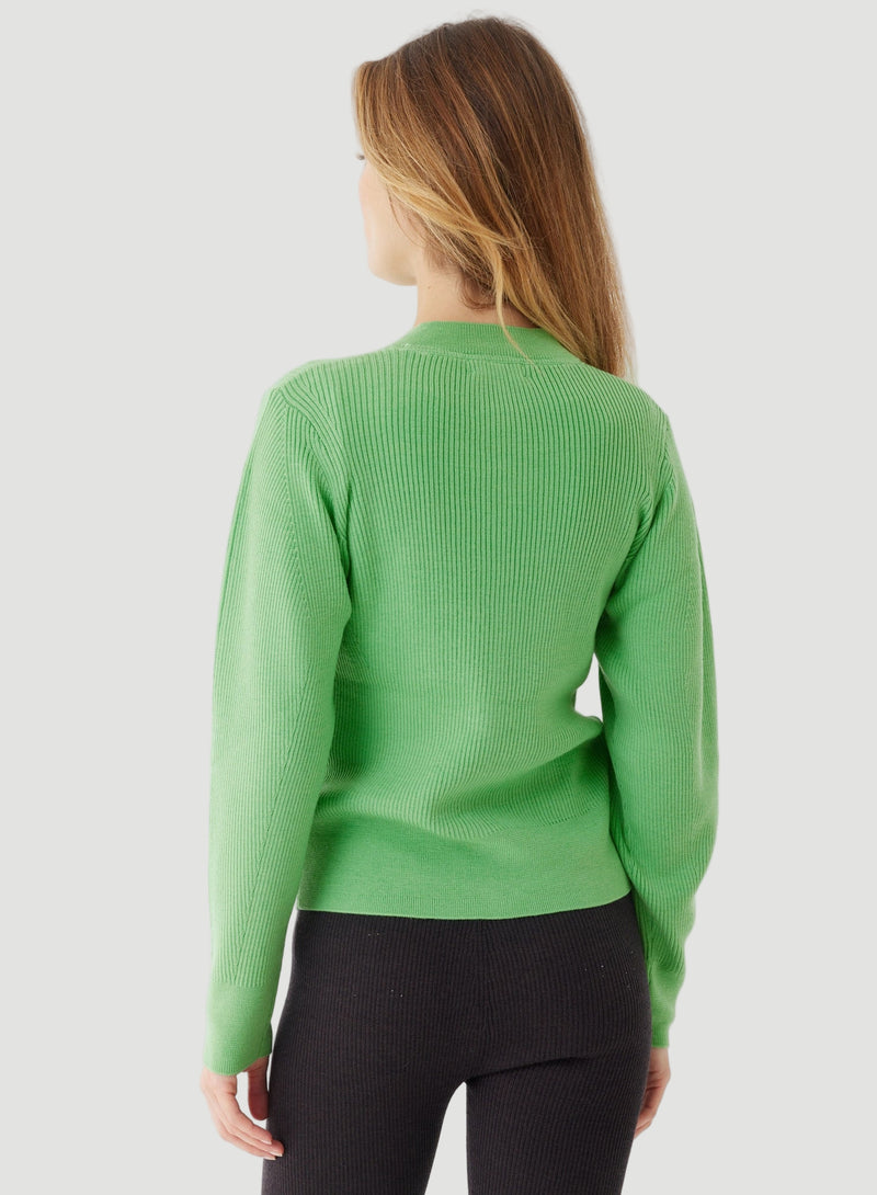 Merino Micro Rib Knit Long Sleeve Crewneck Cardigan