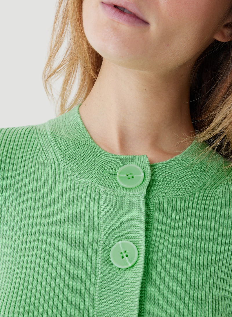 Merino Micro Rib Knit Long Sleeve Crewneck Cardigan