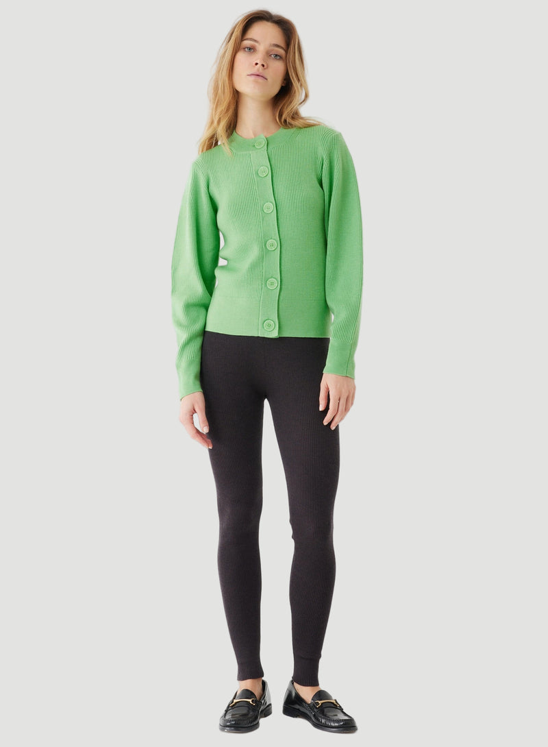 Merino Micro Rib Knit Long Sleeve Crewneck Cardigan