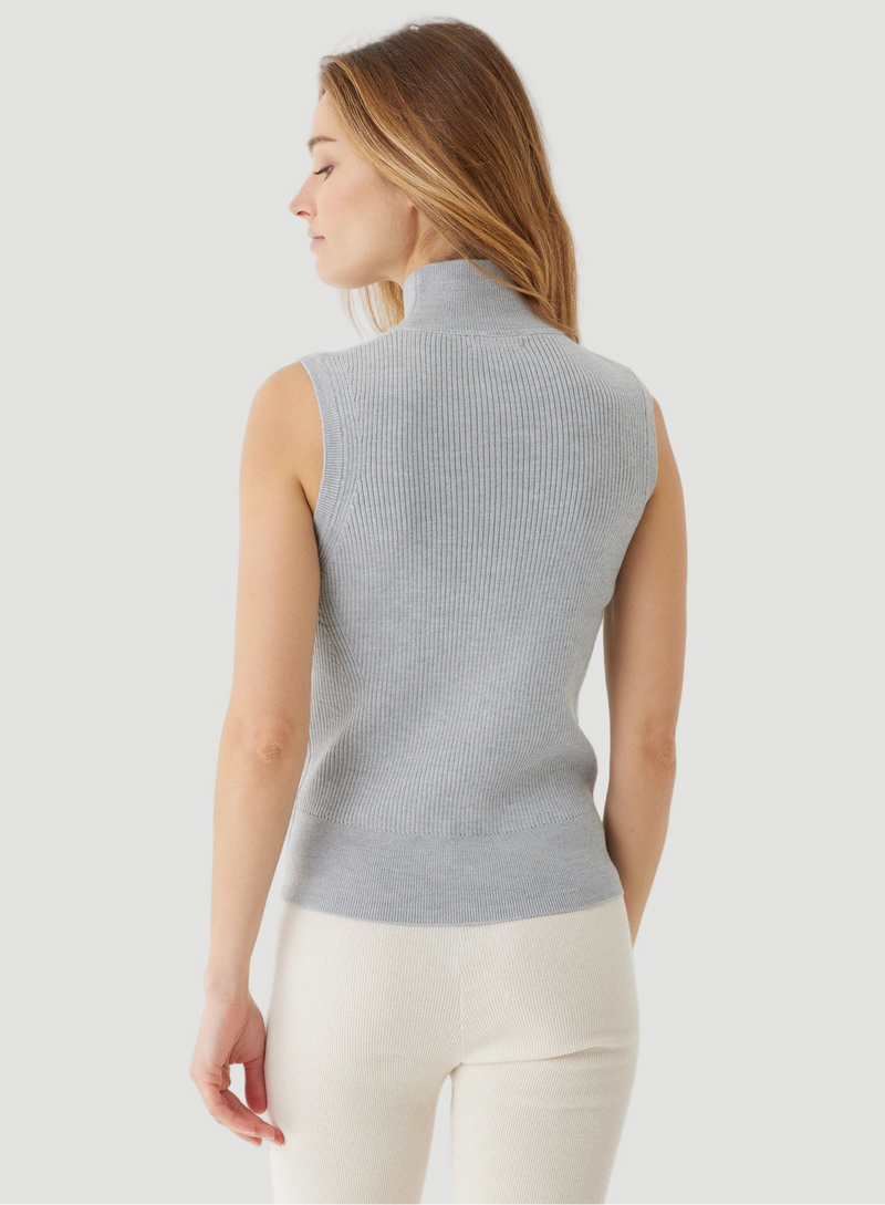 Merino Micro Rib Knit Sleeveless Mock Neck