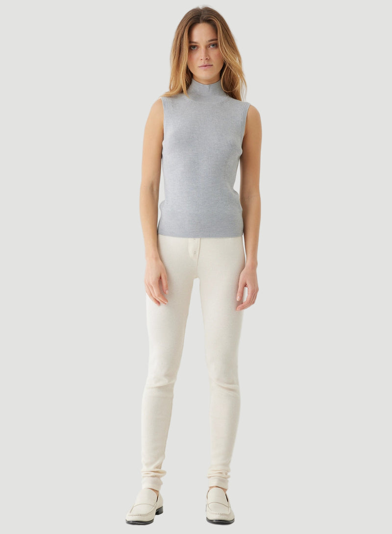 Merino Micro Rib Knit Sleeveless Mock Neck