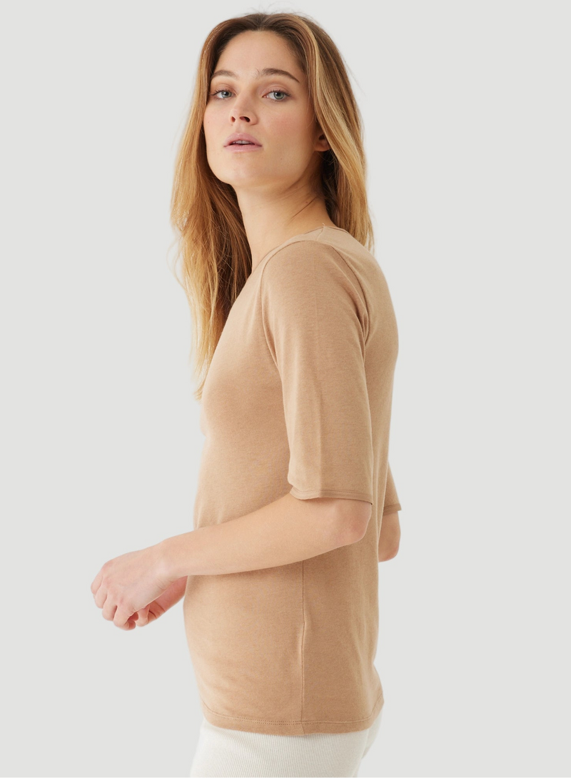 Cotton Cashmere Elbow Sleeve Crewneck T-Shirt