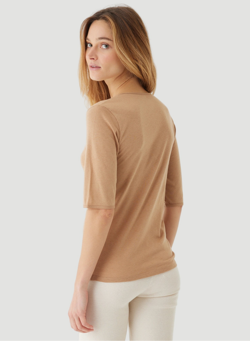 Cotton Cashmere Elbow Sleeve Crewneck T-Shirt