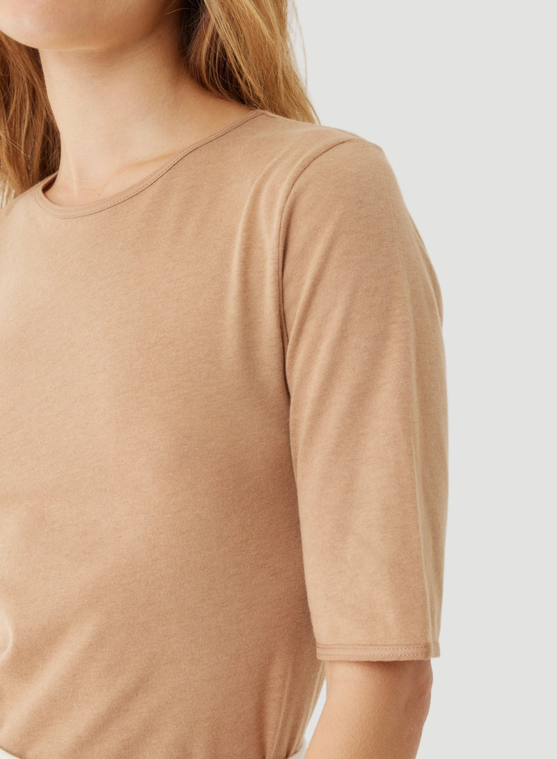 Cotton Cashmere Elbow Sleeve Crewneck T-Shirt