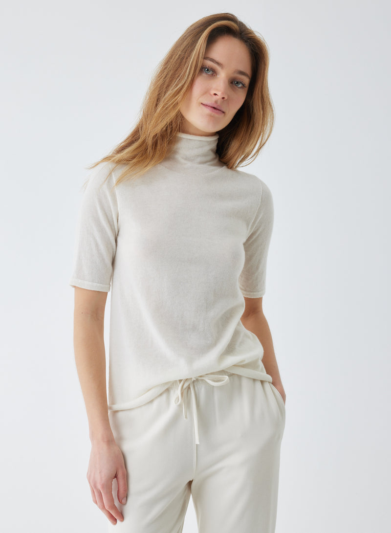 100% Machine Washable Cashmere Elbow Sleeve Turtleneck T-Shirt