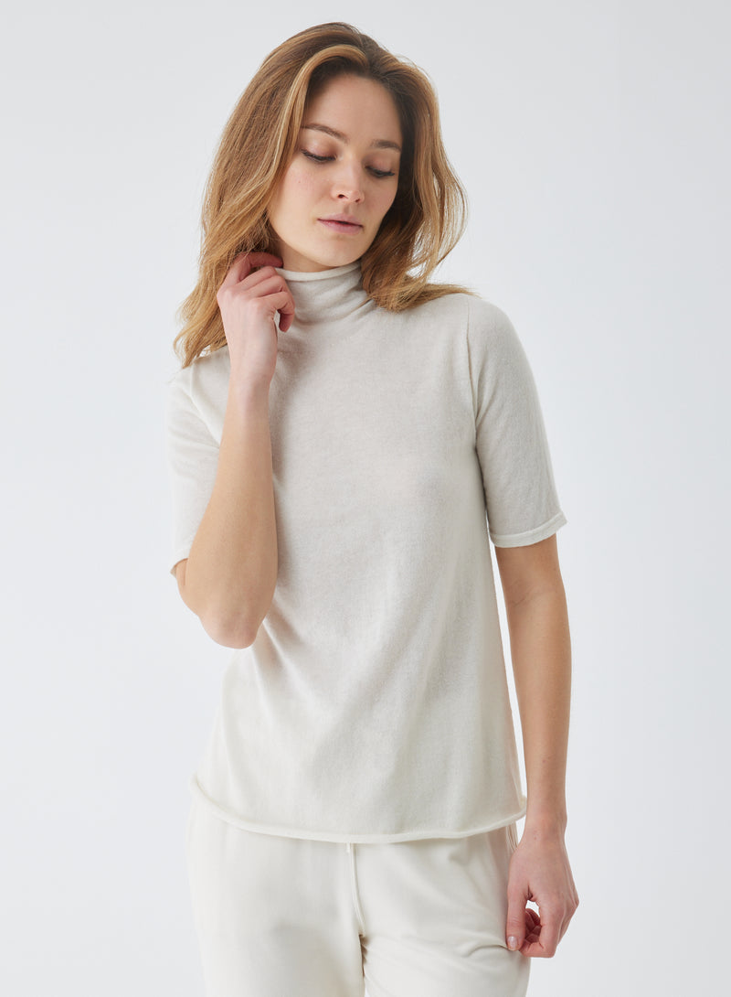 100% Machine Washable Cashmere Elbow Sleeve Turtleneck T-Shirt