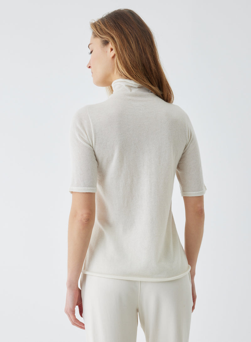 100% Machine Washable Cashmere Elbow Sleeve Turtleneck T-Shirt