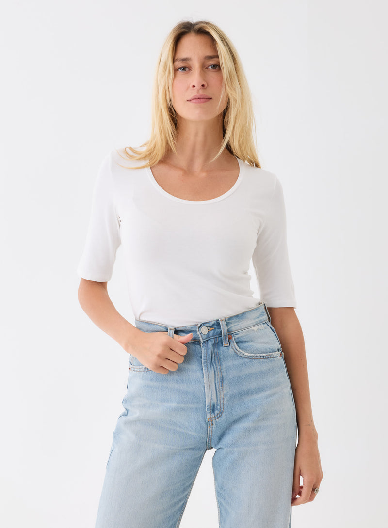 Soft Touch Elbow Sleeve Scoop Neck T-Shirt