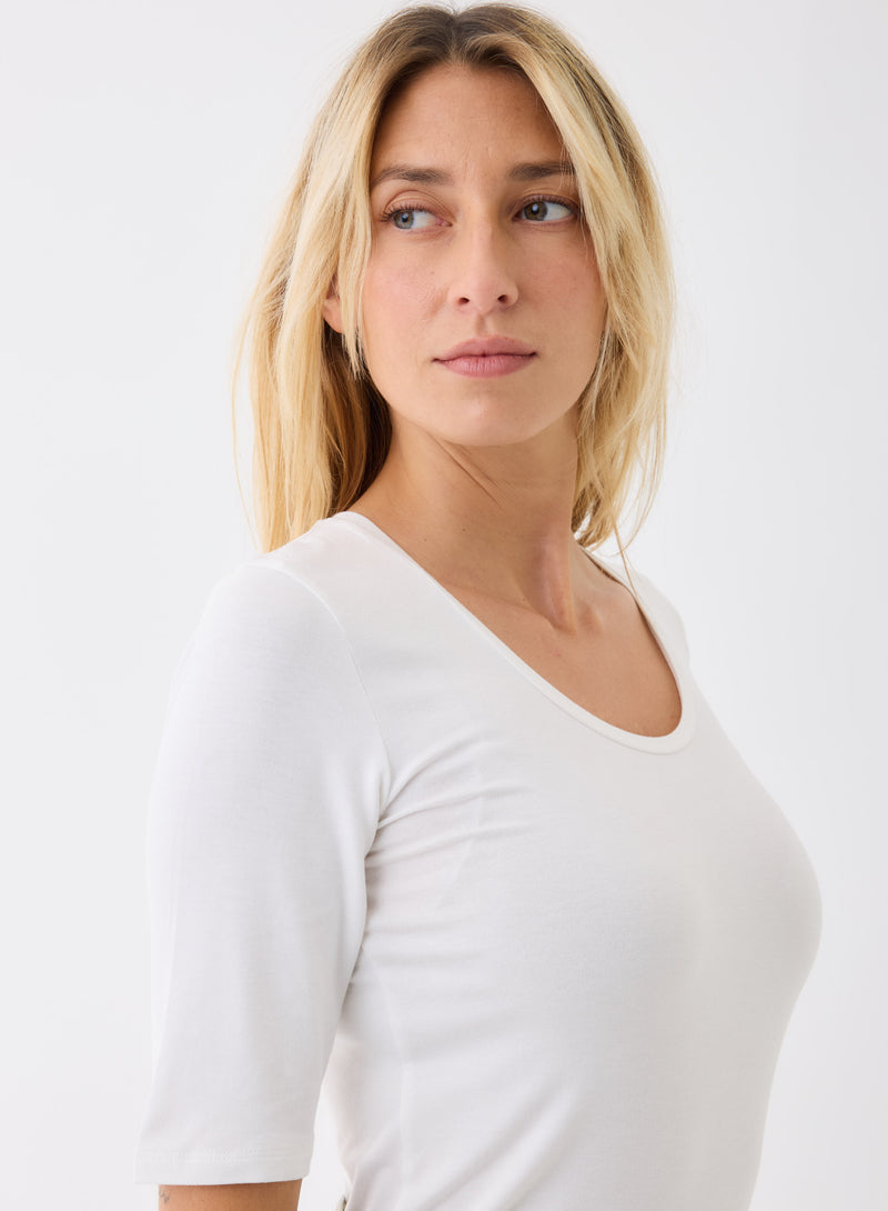 Soft Touch Elbow Sleeve Scoop Neck T-Shirt