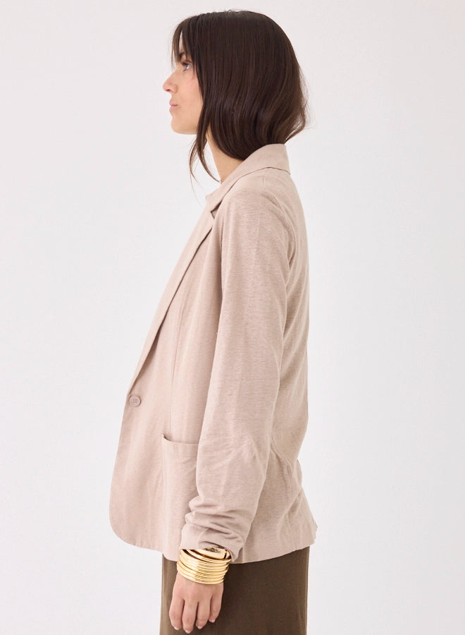 Stretch Linen Long Sleeve One Button Blazer