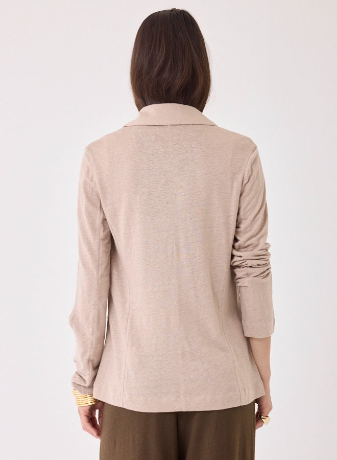 Stretch Linen Long Sleeve One Button Blazer
