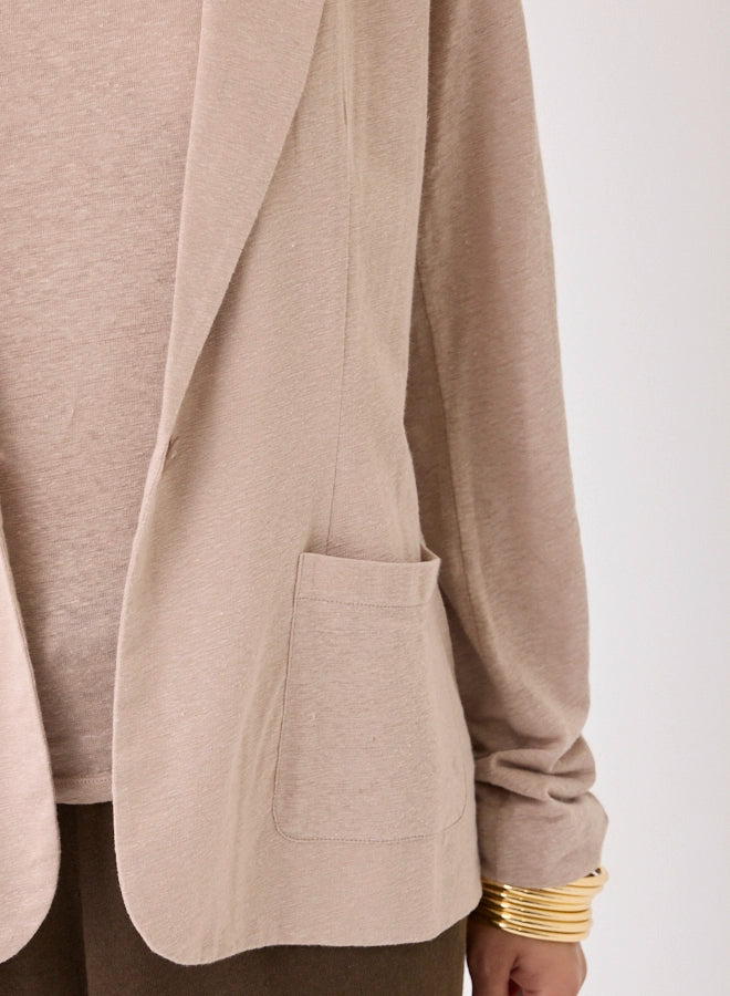 Stretch Linen Long Sleeve One Button Blazer