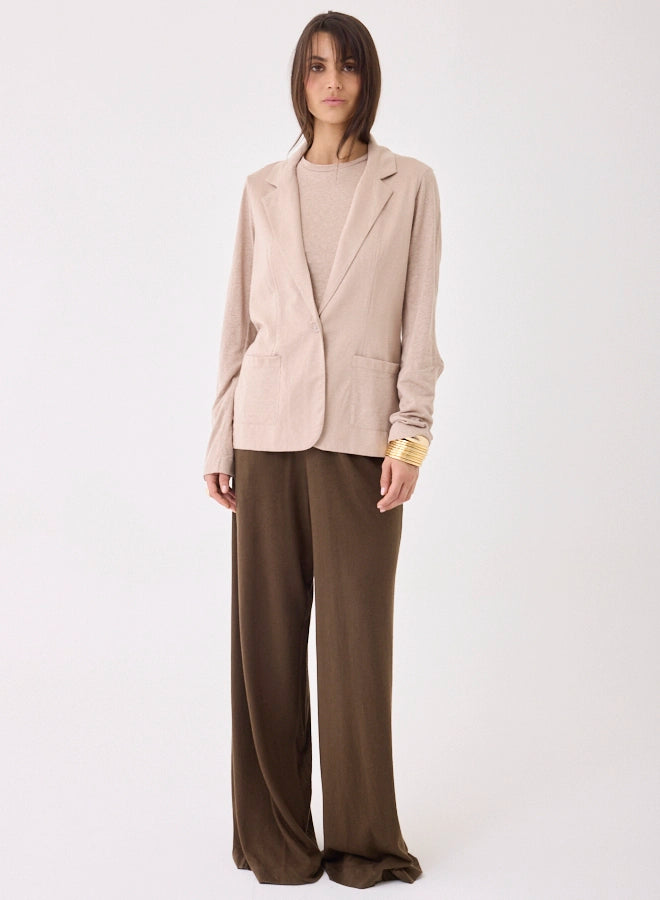 Stretch Linen Long Sleeve One Button Blazer