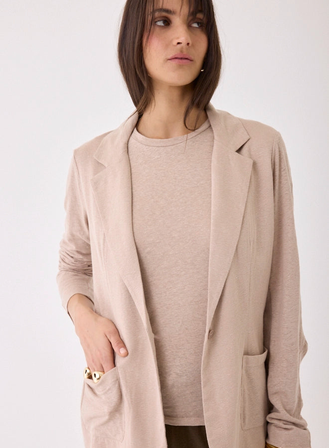 Stretch Linen Long Sleeve One Button Blazer