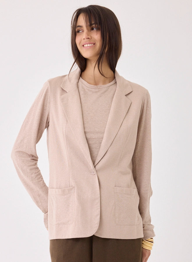 Stretch Linen Long Sleeve One Button Blazer