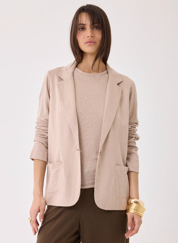 Stretch Linen Long Sleeve One Button Blazer - BLAZER - Majestic Filatures North America