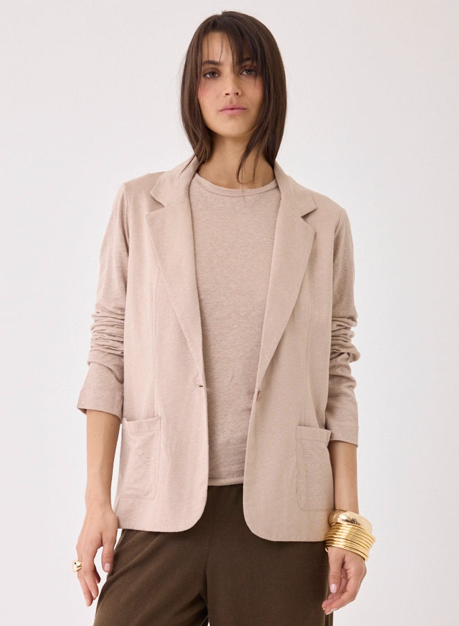 Stretch Linen Long Sleeve One Button Blazer