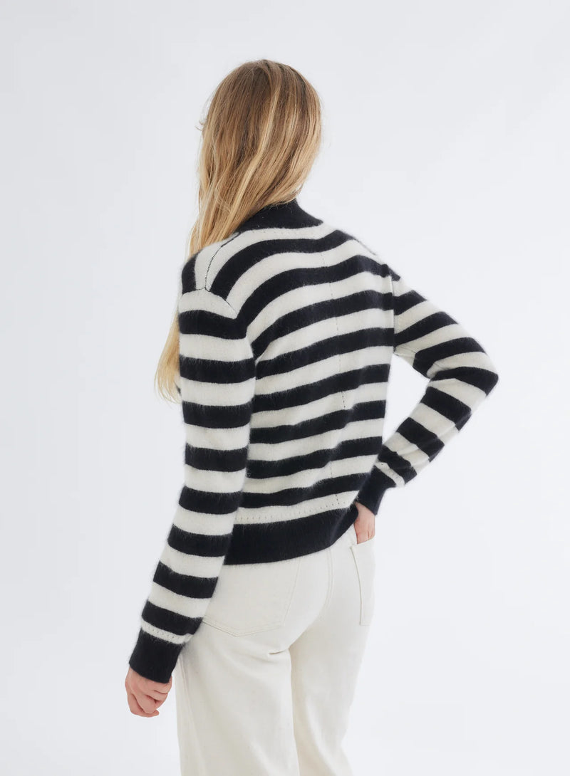 Ultra Soft Novelty Stripe Long Sleeve Mock Neck Sweater