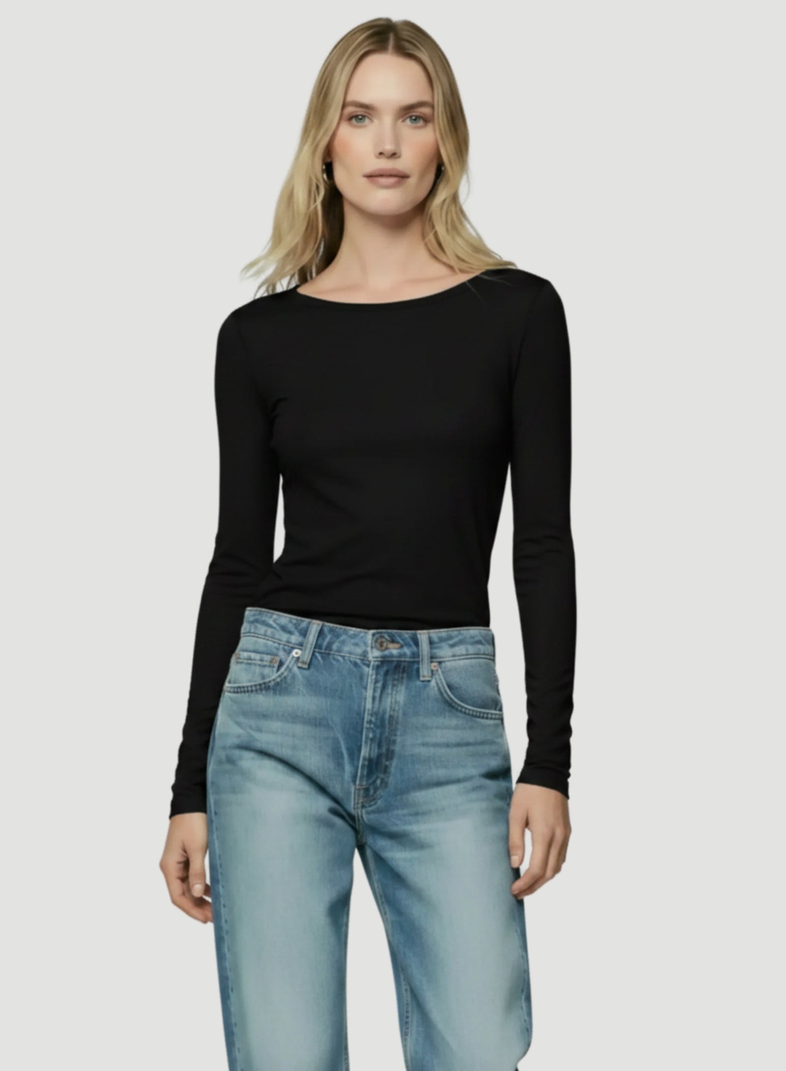 Soft Touch Long Sleeve Merrow Edge Boatneck T-Shirt for Women