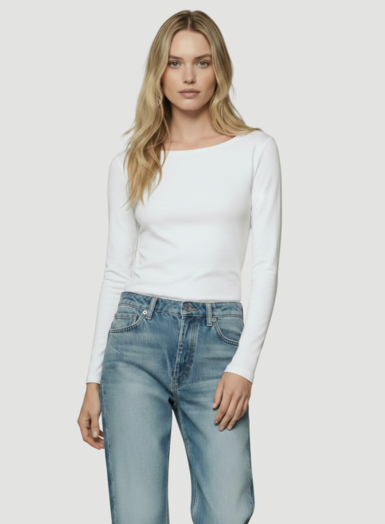 トップス Meravel Border Boat Neck Tee Soft Touch Long Sleeve Merrow Edge Boatneck T-Shirt – Majestic
