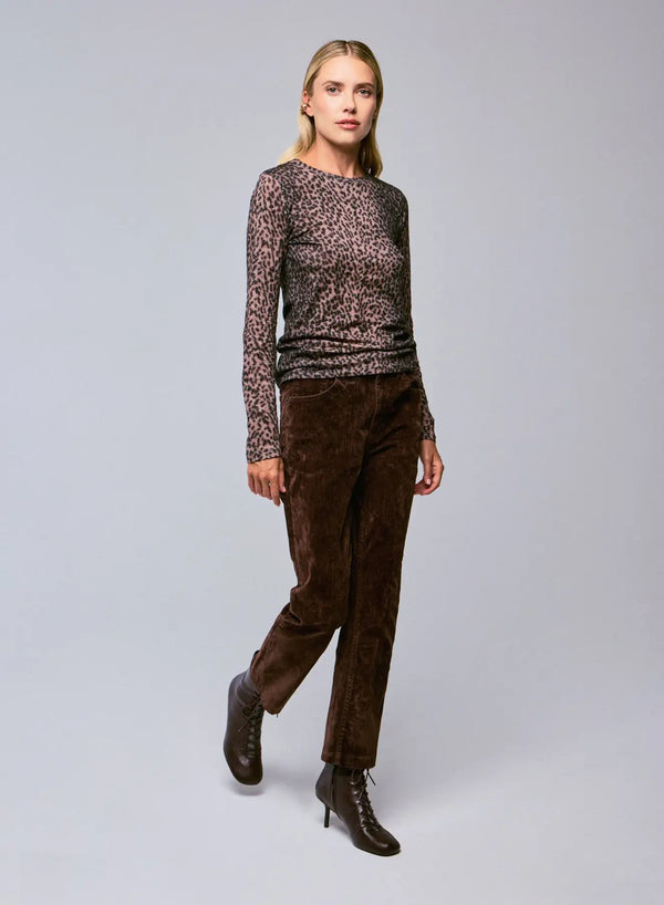 Cotton Cashmere Long Sleeve Leopard Novelty Crewneck T-Shirt