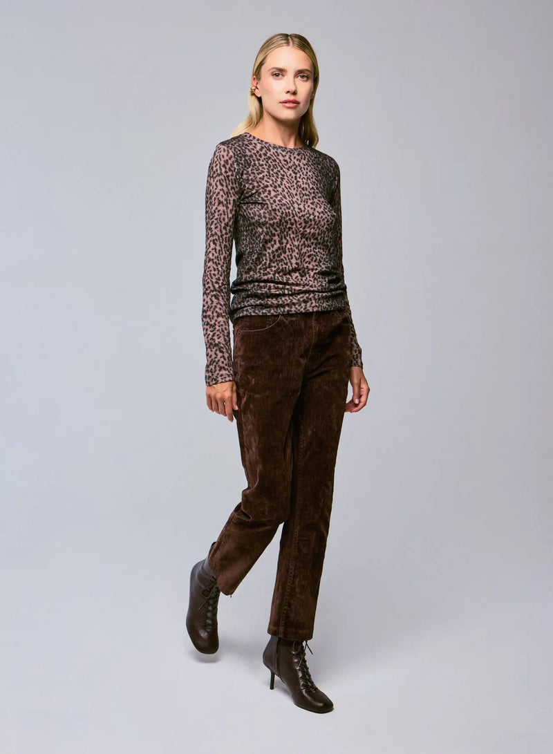 Cotton Cashmere Long Sleeve Leopard Novelty Crewneck T-Shirt
