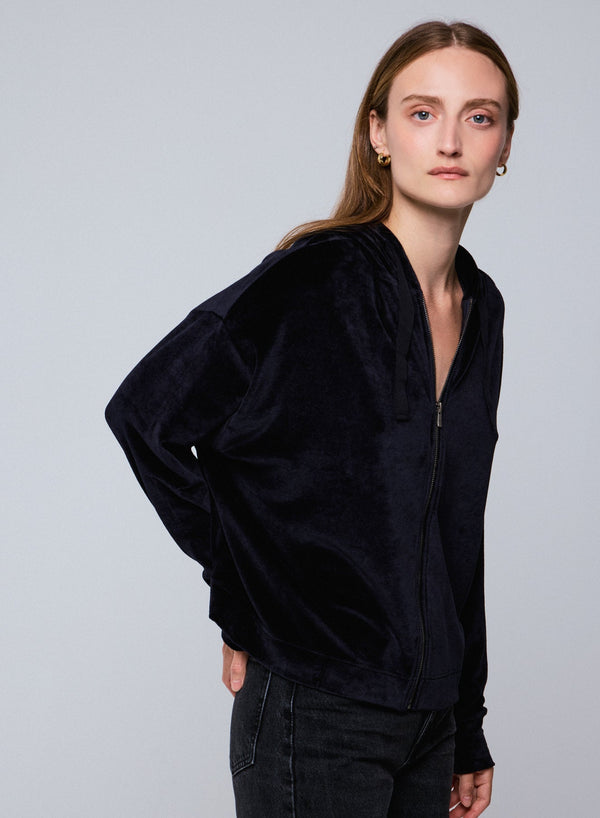 Velour Zip Front Hoodie
