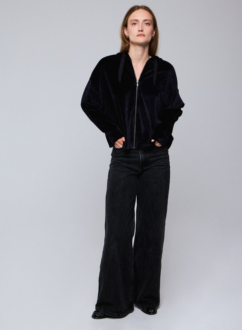 Velour Zip Front Hoodie