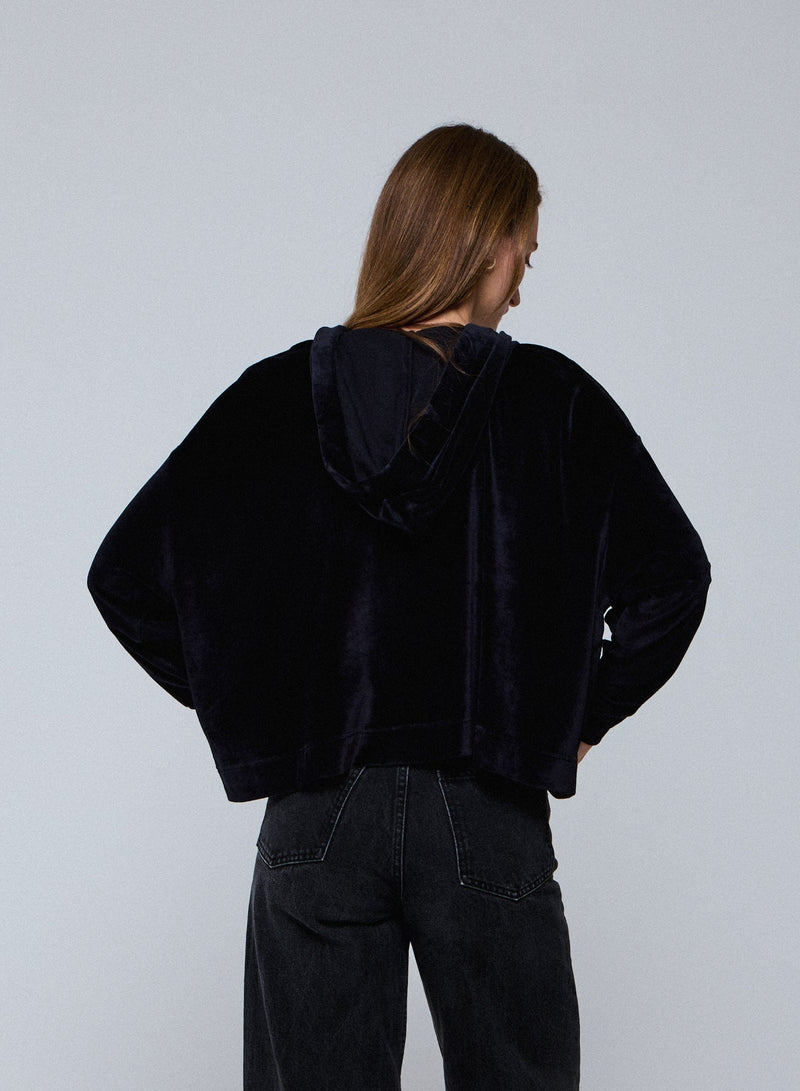 Velour Zip Front Hoodie