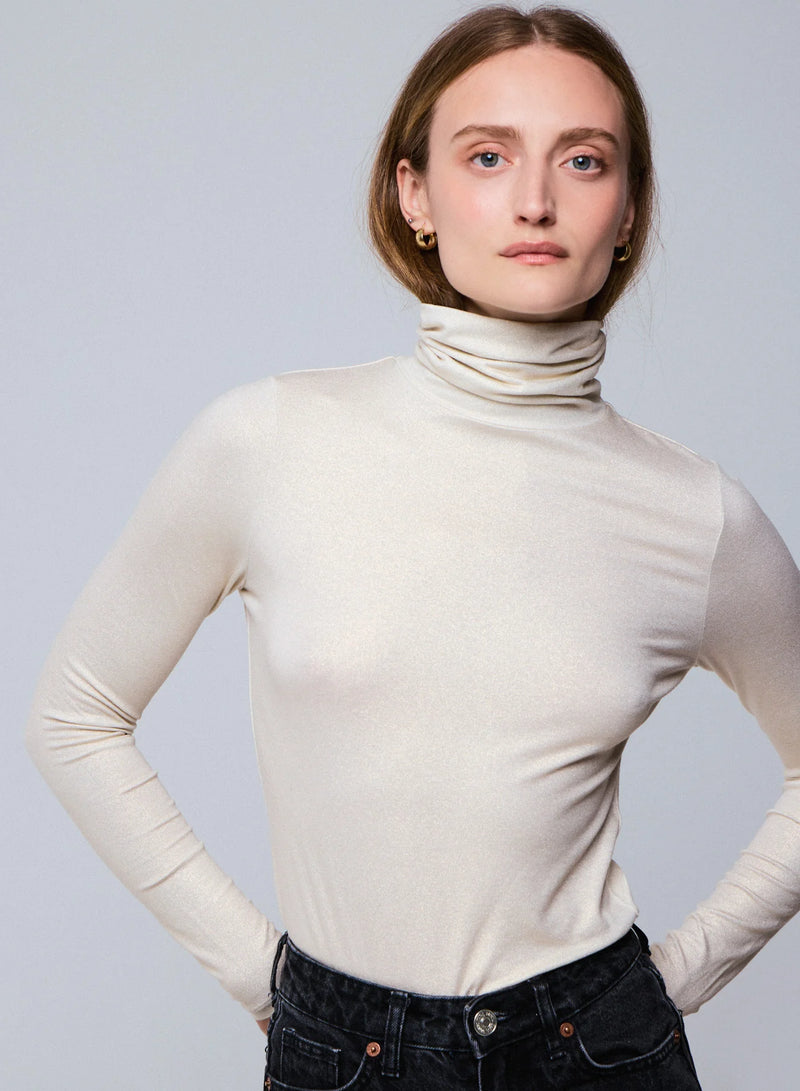 Soft Touch Metallic Long Sleeve Turtleneck