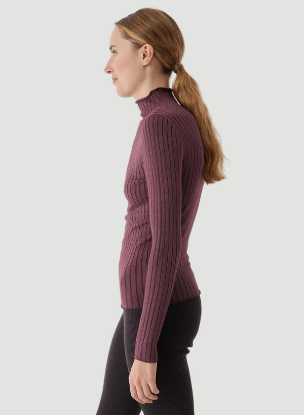 Stretch Organic Cotton Metallic Long Sleeve Mock Neck