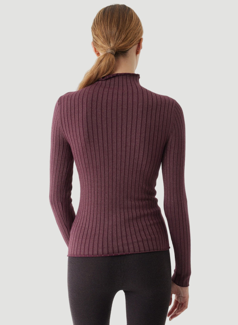 Stretch Organic Cotton Metallic Long Sleeve Mock Neck