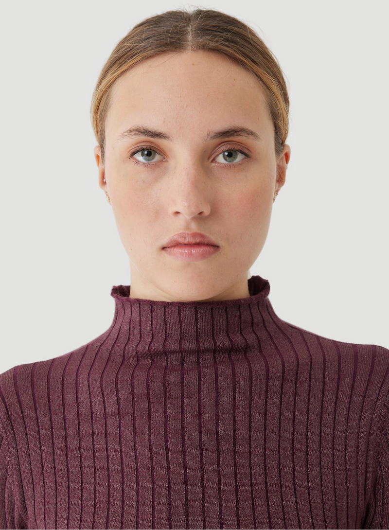 Stretch Organic Cotton Metallic Long Sleeve Mock Neck