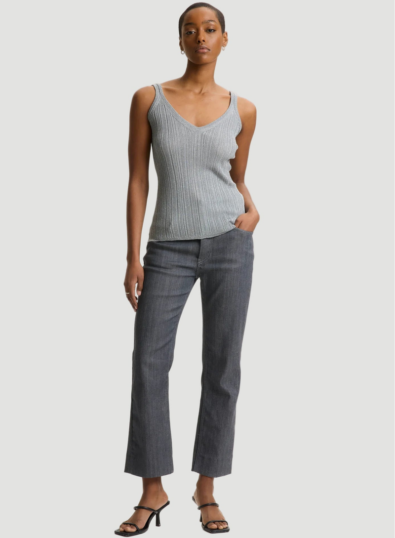 Metallic Micro Rib Knit V-Neck Tank