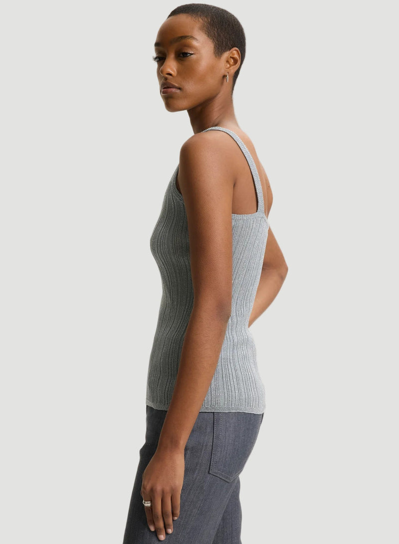 Metallic Micro Rib Knit V-Neck Tank