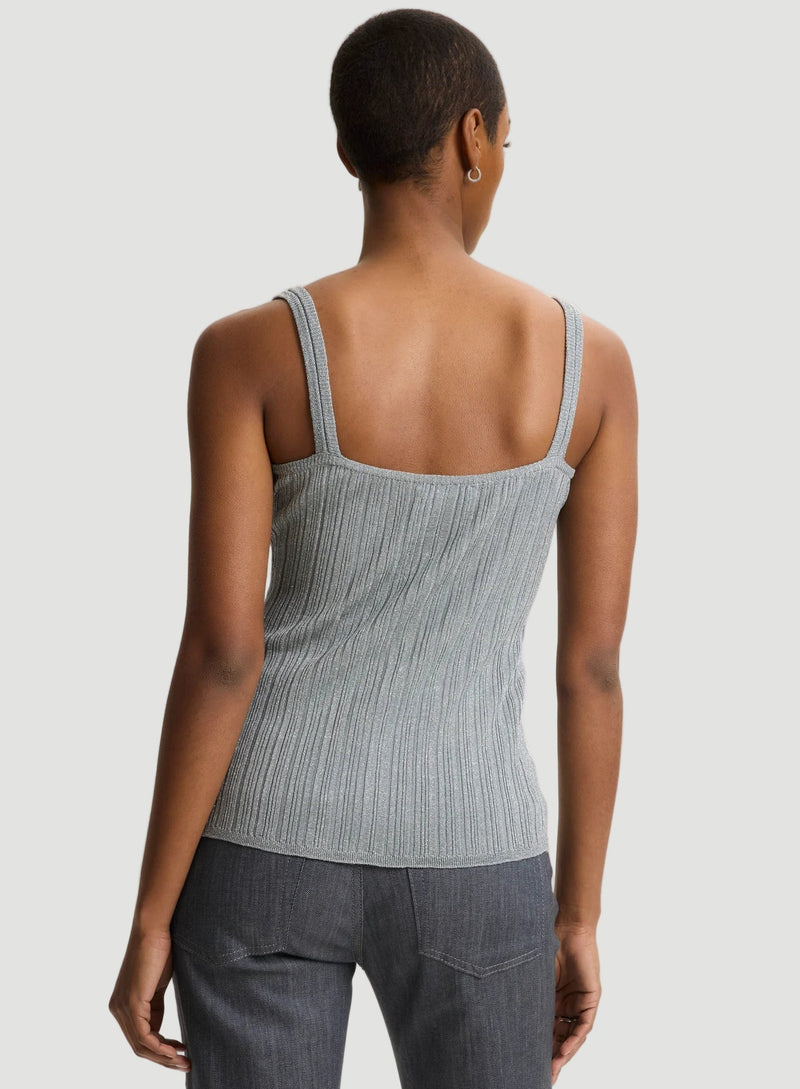 Metallic Micro Rib Knit V-Neck Tank