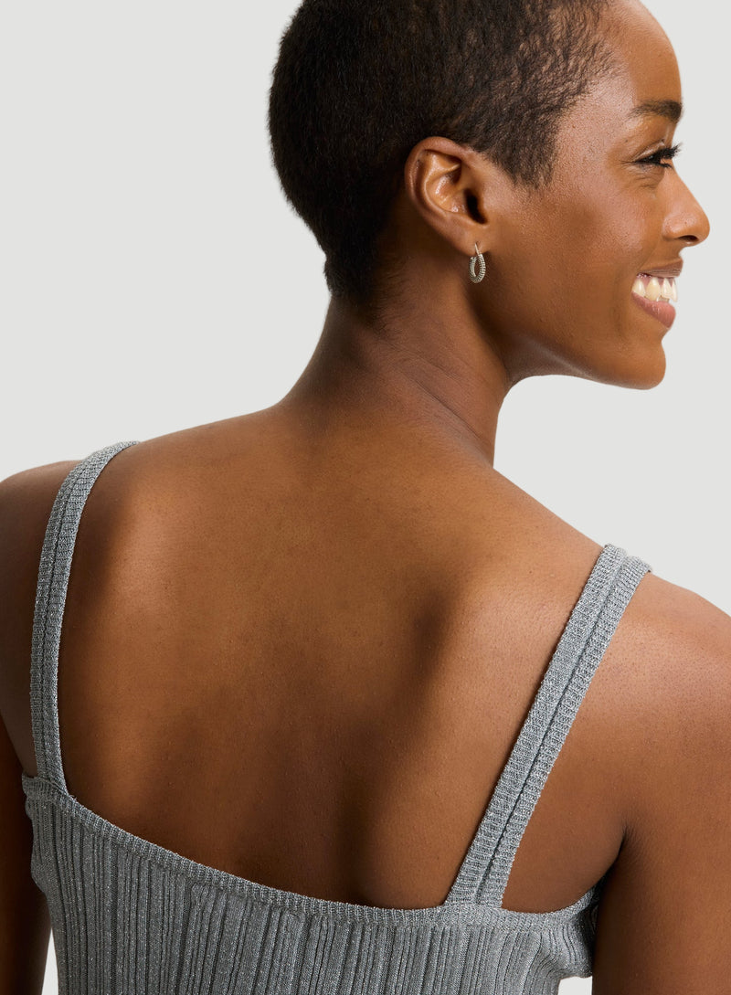 Metallic Micro Rib Knit V-Neck Tank