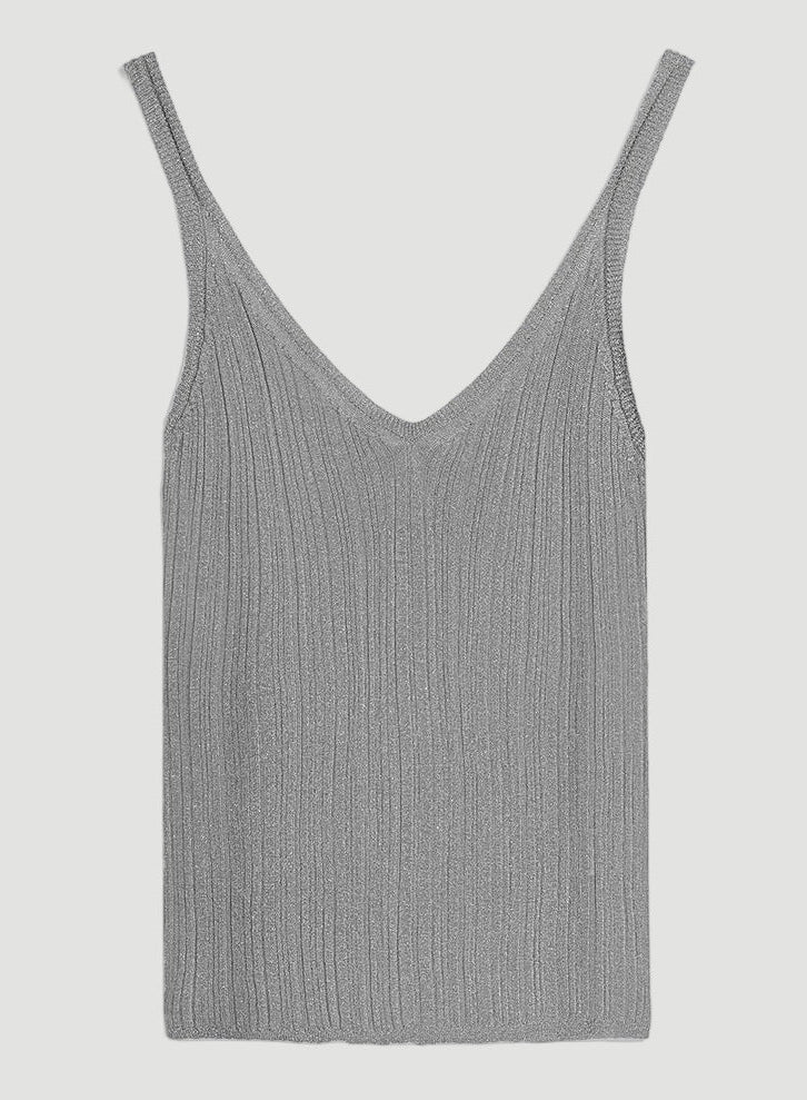 Metallic Micro Rib Knit V-Neck Tank