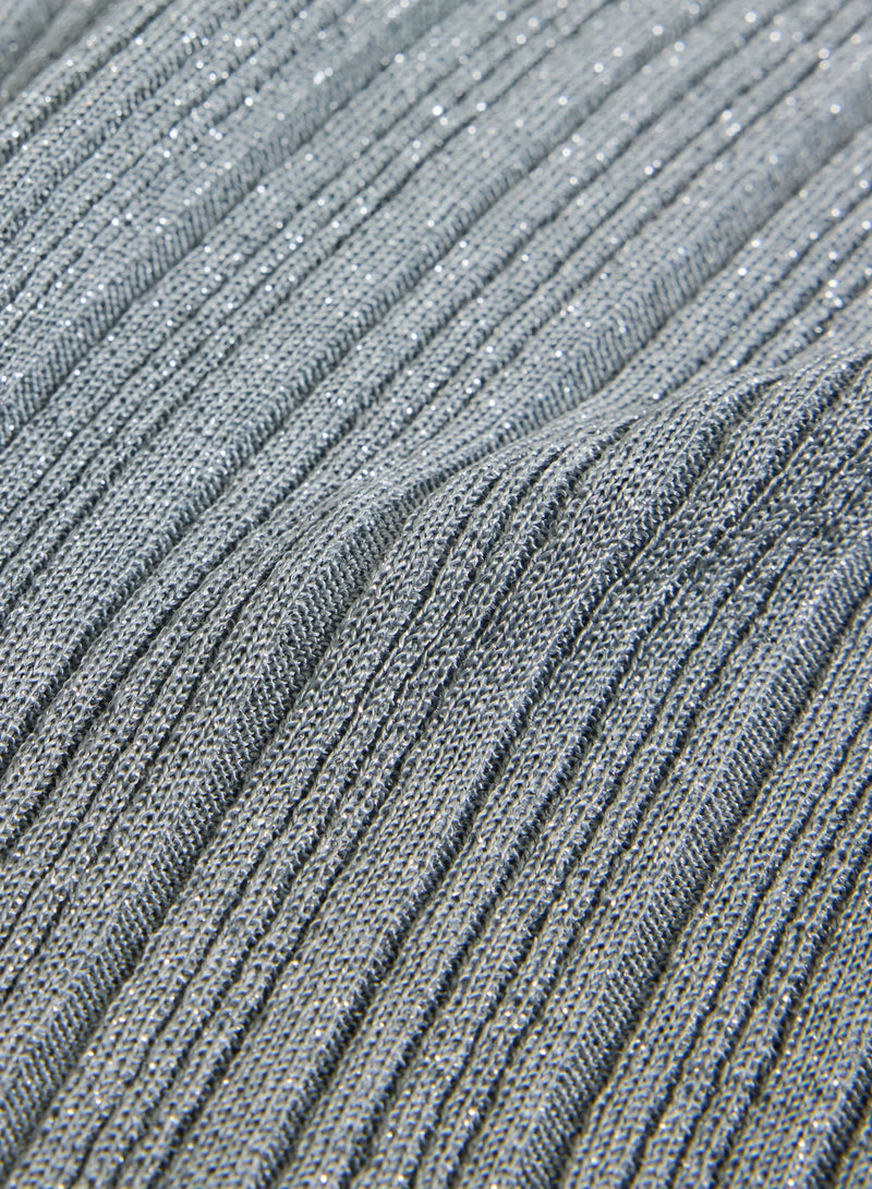 Metallic Micro Rib Knit Long Sleeve V-Neck