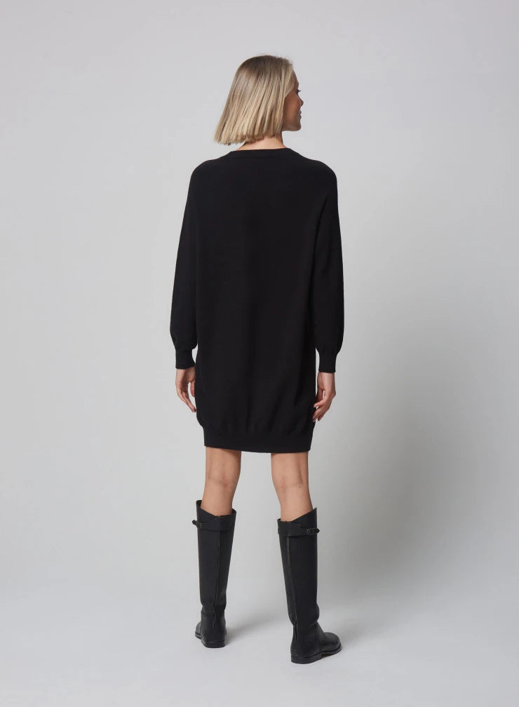 Stretch Organic Cotton Knit Long Sleeve Crewneck Sweater Dress