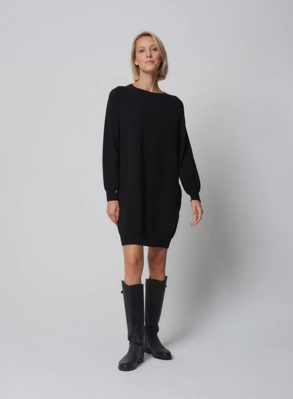 Stretch Organic Cotton Knit Long Sleeve Crewneck Sweater Dress