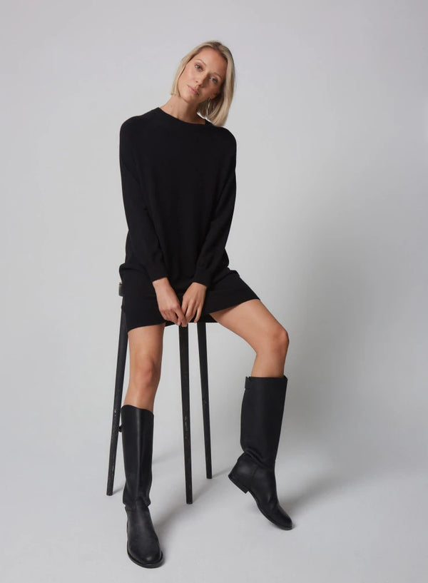 Stretch Organic Cotton Knit Long Sleeve Crewneck Sweater Dress