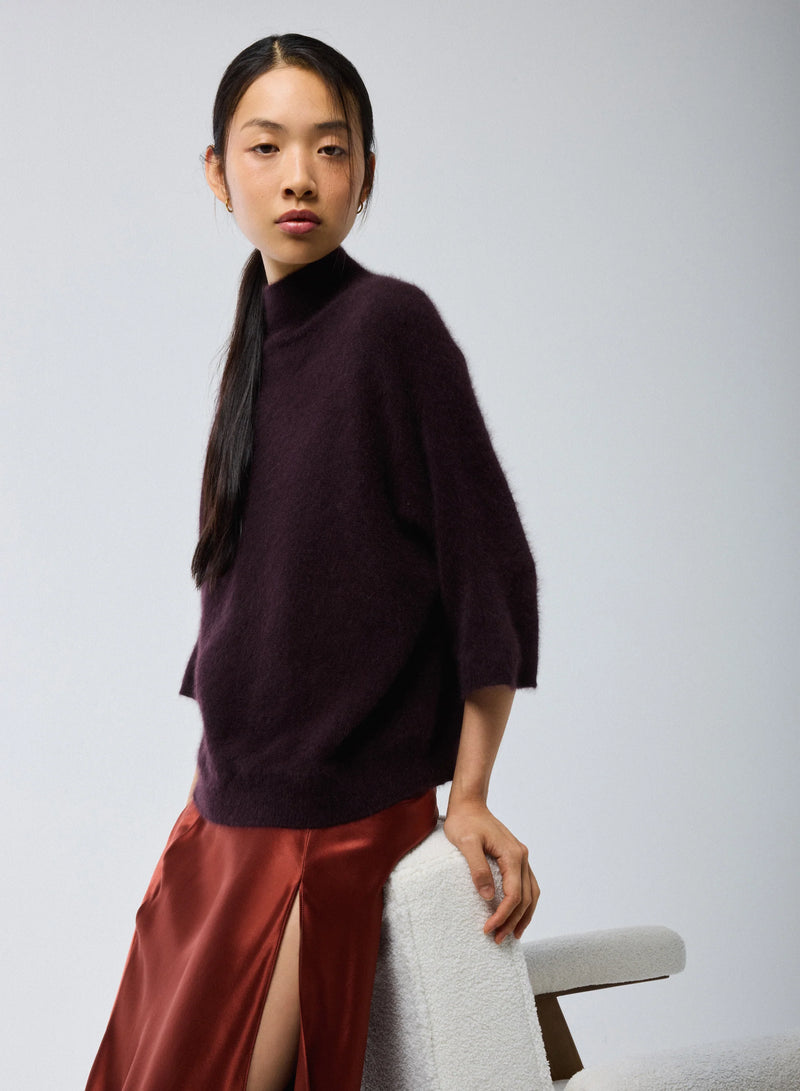 Ultra Soft Knit Elbow Sleeve Mock Neck Pullover