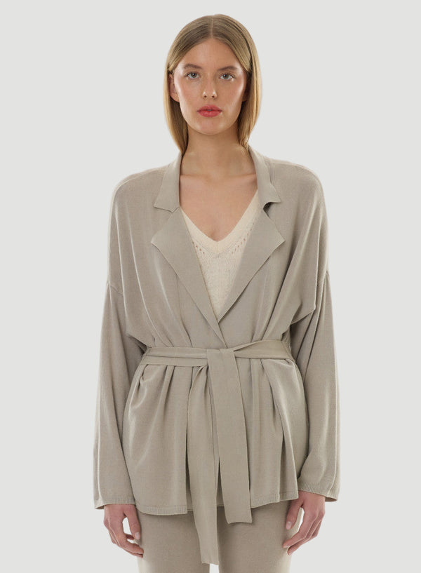 Organic Cotton Knit Stonewashed Jacket With Self Tie - JACKET - Majestic Filatures North America