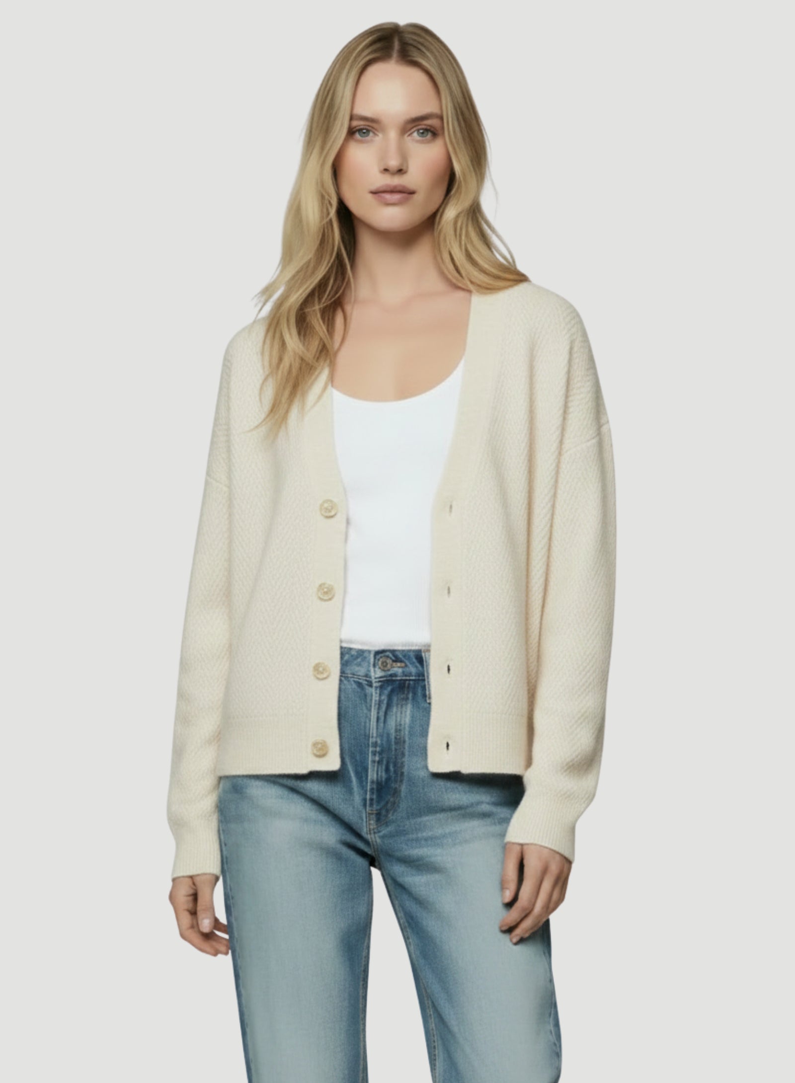 Cashmere Silk V-Neck Cardigan Soft Layer T Shirt for Women MILK